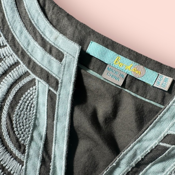 Women’s Boden Military Green Light Blue Embroidered Collar Linen Dress Size 12 - Picture 7 of 16